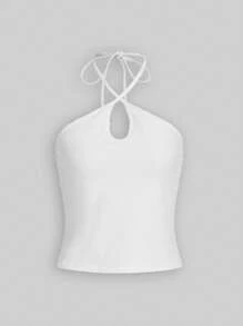 ROMWE Top halter sólido - Blanco - Ver 1