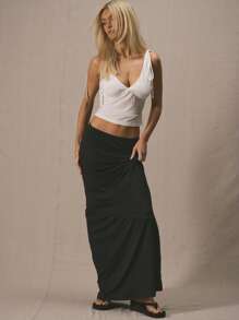 MUSERA Plunge Neck Tie Shoulder Fitted Tank Top  Cute Vacation Casual Work Everyday Casual Fall Back To School Going Out Tops Winter Al Fresco Christmas,Elegant