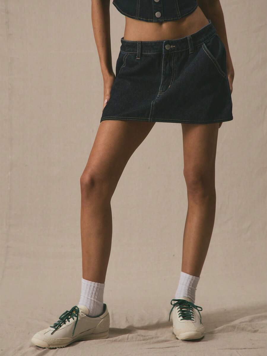 MUSERA Mid Rise Buckle Belted Denim Mini Skirt Spring Summer Cute Vacation 90's Y2k Al Fresco Chic Festival - Blue - View 1