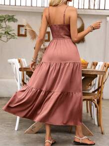 Louniche Women's Holiday Pleated Cami Dress Maxi Vacation Beach Outfit - Dusty Pink - View 2
