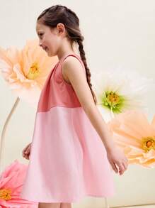 SHEIN 年轻女孩无袖宽松 A 字粉色连衣裙，度假风格，场合，婚礼 - 粉色 - 查看 4