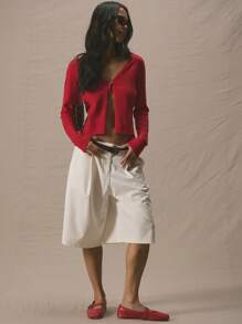 MUSERA Knit Popper Fastening Long Sleeve Fitted Top Spring Summer Cute Vacation 90's Y2k Al Fresco Airport Holiday Fall Back To School Autumn Winter Everyday Christmas Thanksgiving Chic