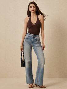 Poéselle Débardeur basique femme à col ajouré sans manches, décontracté pour l'été, Top d'été pour femme, débardeur sexy