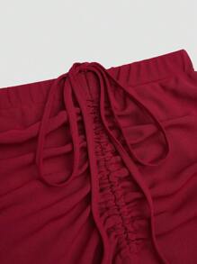 SHEIN MOOSTA Falda de mujer talla grande en color borgoña, estilo vintage retro barroco, cintura alta, bajo bajo, con volantes y capas, para fiestas/estilo bohemio, para primavera/verano, regalo para el Día de San Valentín - Burdeos - Ver 3