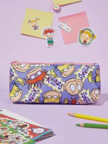Nick 90s X SHEIN 90s Stylish Cute Cartoon Printed Zipper Pencil Case, Suitable For School, Office, And Travel Use, Can Hold Stationery, Digital Items, Personal Belongings, And Travel Essentials,Back To School,School Supplies