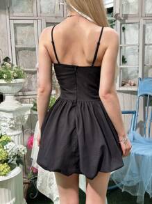 SHEIN Teen Girl Colorblock Floral Lace Trim Bow Decor Jacquard Dress