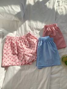 Comfortcana 大码休闲条纹樱桃印花短裤，多件装