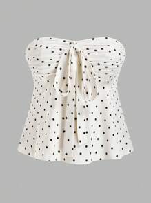Sweetra 大码复古浪漫波尔卡圆点蝴蝶结抹胸上衣