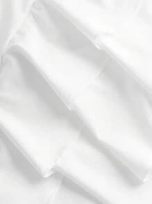 SHEIN 2pcs Set Teen Girls Blue & White Floral Print Crop Top With Ruched Asymmetrical Hem Layered Skirt Holiday Outfits