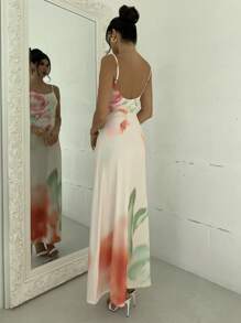 Firerie Elegant Romantic Delicate Charming Floral Vacation Print A-Line Dress With Open Back - Multicolor - View 7