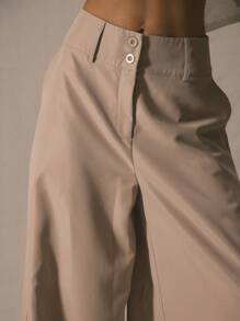 MUSERA 修身超宽腿裤，深腰设计，优雅专业，商务休闲，适合度假、秋冬、工作、办公室、约会、外出、返校、婚礼宾客等场合，也可作为精致早午餐或春季穿着。 - 棕色 - 查看 5