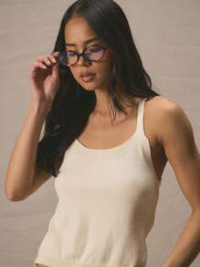 MUSERA Thin Strap Knit Fitted Vest Top Spring Summer Cute Vacation Casual 90's Y2k   Winter - White - View 5