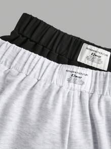 SHEIN EZwear 2pcs/Set Plus Size Women's Letter Embroidery Loose Fit Pants, Black And Grey