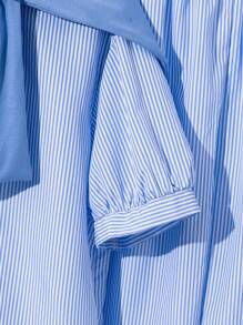 Conjunto de 3 piezas para adolescentes/chicas adolescentes: camisa de manga corta azul a rayas holgada y casual, capa azul decorativa, pantalón cargo holgado y tejido de pierna ancha, adecuado para el verano