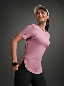 Powerista Koszulka damska z okrągłym dekoltem i krótkim rękawem, w jednolitym kolorze, do ćwiczeń, sportowa, na siłownię