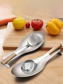 SHEIN 1pc Stainless Steel Silver Pot Lid Holder,Minimalist Silver Spoon Rest For Kitchen