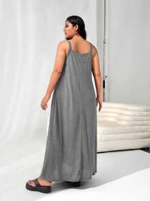 SHEIN EZwear Plus Size Grey Sleeveless Jumper Dress With Pockets