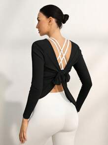 Activina Activina Women's Backless Twist Back Long Sleeve Casual Sports Workout T-Shirt