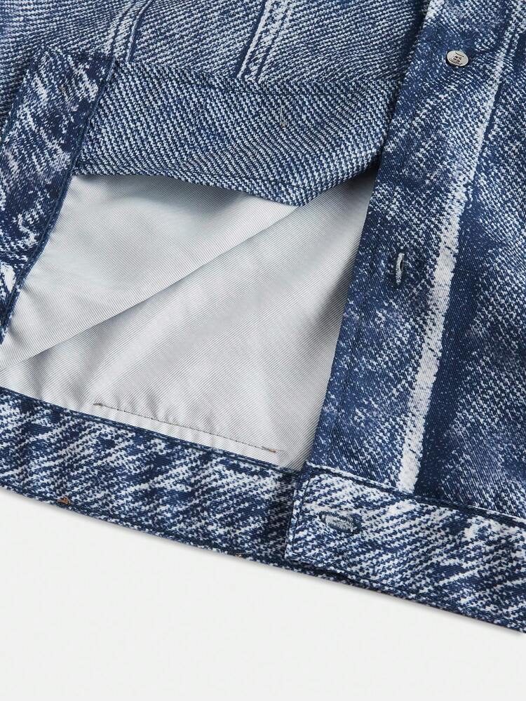 Men's Loose Casual Denim Printed Shirt, Suitable For Daily Matching, Summer, Vacation, Party, Couple Matching