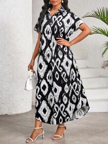 SHEIN Lady Abito modesto con stampe nere, vestiti per donna per vacanze estive, abiti estivi lunghi per donna - Bianco e nero - Visualizzare 7