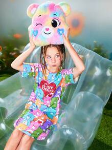 SHEIN X Care Bears Camisón informal con estampado de oso de dibujos animados lindo para niñas preadolescentes, apto para todas las estaciones - Multicolor - Ver 6