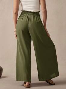 SHEIN 蝴蝶结装饰孕妇宽腿宽松休闲裤