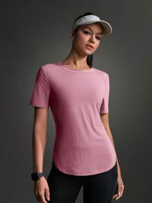 Powerista Koszulka damska z okrągłym dekoltem i krótkim rękawem, w jednolitym kolorze, do ćwiczeń, sportowa, na siłownię