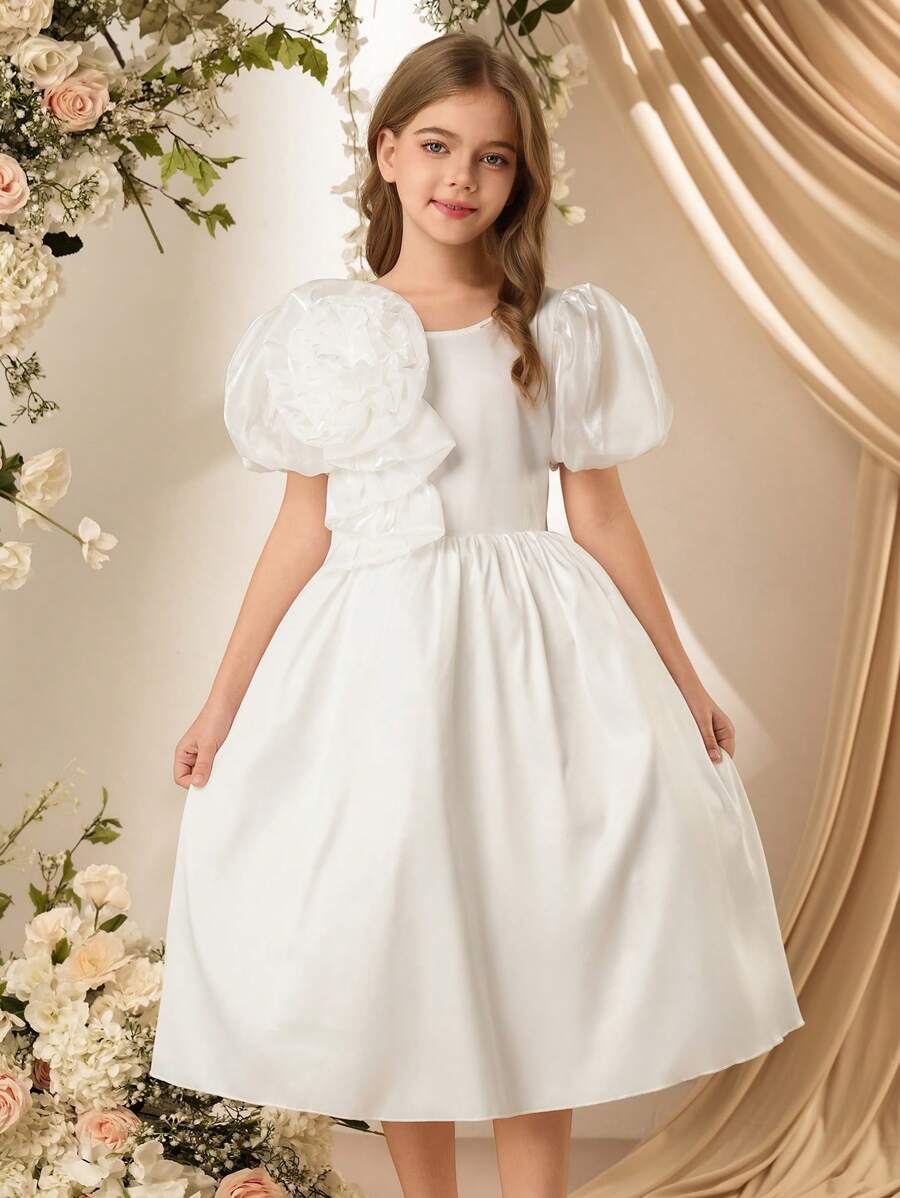 SHEIN Tween Girl 优雅奢华宫廷花朵与蝴蝶结公主裙