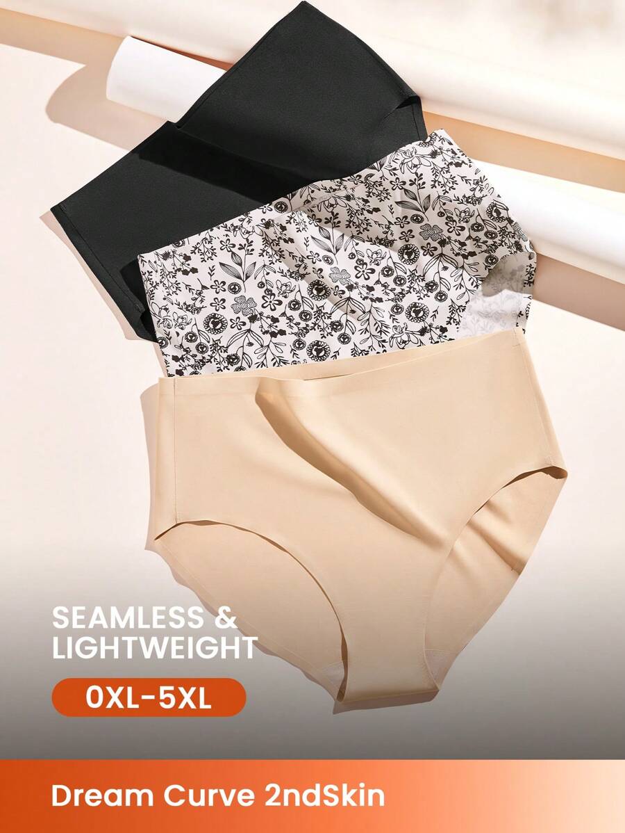 LUVLETTE Plus 3-Pack Basics Floral Patterned Low-Rise Seamless No-Show Women Underwear Briefs - Multicolor - View 1