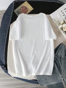 HARRY POTTER X SHEIN 女士休闲宽松圆领短袖 T 恤，夏季 - 白色 - 查看 2