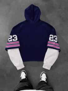 Manfinity EMRG Men's Letter & Pigeon Print Hooded Baseball Sweatshirt With 2 In 1 Design, Casual For Autumn - Multicolor - View 3