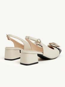 CUCCOO CHICEST 女式白色花卉印花粗跟圆头高跟鞋 - 白色 - 查看 6