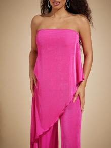 Vixey 不对称垂坠露肩阔腿连体裤，夏季，度假装，波西米亚风 - 粉色 - 查看 3