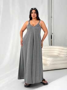 SHEIN EZwear Plus Size Grey Sleeveless Jumper Dress With Pockets