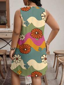 EMERY ROSE Vestido de verano casual y simple con cuello redondo y sin mangas para mujer de talla grande, atuendo para conciertos, atuendo para Pascua, atuendo para conciertos country, ropa occidental para mujeres, estilo bohemio, ropa bohemia para mujeres, atuendos de verano para mujer