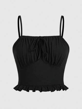Top tipo cami con pliegues en el busto y volantes de acabado