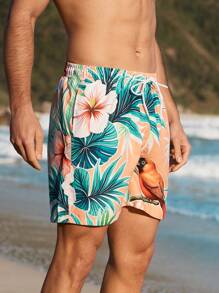 Surfspeed Men's Front Tie Print Simple Beach Pants, Casual & Vacation Men Swim Trunks - Champagne - View 8