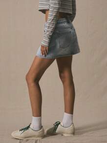 MUSERA 低腰牛仔迷你裙 春夏可爱度假 90年代 Y2K 休闲户外节日假日西部风情夜生活外出秋季秋冬纳什维尔时尚 - 淺藍色 - 查看 3