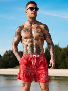 Manfinity Swimmode Men's Casual Beach Shorts, Minimalist And Fashion, Everyday Wear Men Swim Trunks - Red - View 5