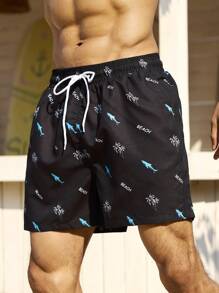 Manfinity Swimmode Men's Casual Simple Beach Shorts, Fashion And Daily Wear Man Swim Trunks