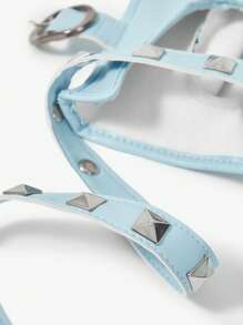 SHEIN ICON Women's Fashion Riveted Open Finger Gloves - Blue - View 5