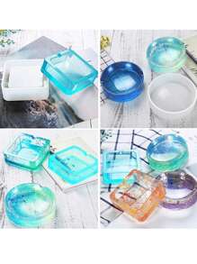 1~2 件圆形方形硅胶模具 DIY 烟灰缸收纳盒树脂铸造模具水晶环氧树脂模具 - 白色 - 查看 2