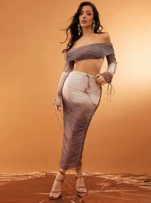 SHEIN Unity Skirt Spring Sexy Ombre Lace Up Mesh Maxi Summer Festivals Occasion Party Holiday Music Concert For Women - Multicolor - View 5