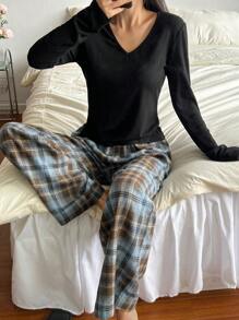 DAZY 女士休闲两件套舒适家居套装，春季 - 黑色 - 查看 5