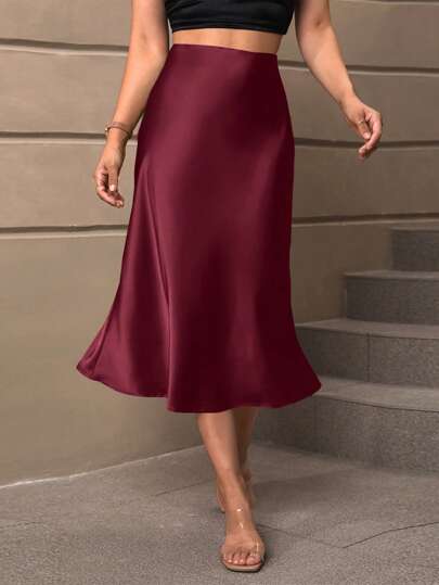 SHEIN BAE Elegant pendlare minimalistisk enfärgad kjol med hög midja