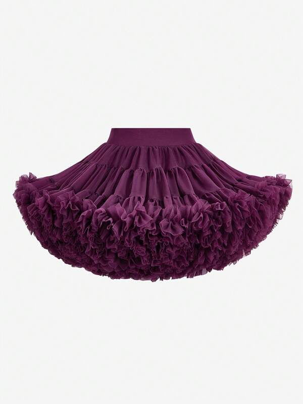 SHEIN Baby Girl Elegant Lace Tutu Skirt, Purple Mesh Princess Skirt For Infant, Suitable For Birthday Party, Outdoor Activities, Spring & Summer