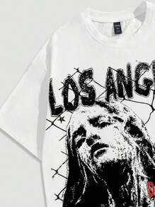 ROMWE MEN Street Life 2pcs/Set Men's Portrait Graphic Print Short Sleeve T-Shirt And Shorts, Suitable For Everyday Wear In Spring/Summer