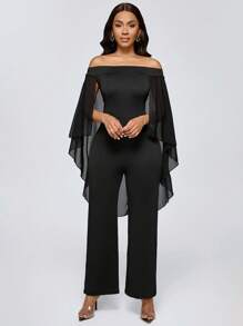 Lyxana 女士纯色露肩喇叭袖优雅连体裤