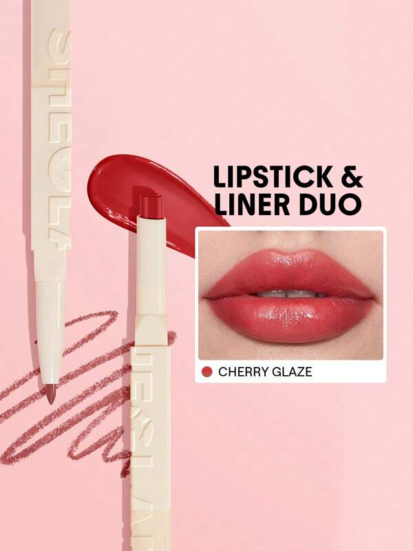 SHEGLAM Glam 101 Sheer Tinted Lipstick & Liner Duo-Cherry Glaze 2-In-1 Moisturizing Glossy Lip Combo Double-Ended Easy To Use High Pigment Lip Liner Portable Silky Smooth Lip Makeup Graduation Birthday Holiday Summer Fall Autumn Y2K Fancy Fashion Women Makeup Cosmetic Party Beach Travel Camping Outdoors School Campus Trip Festivals Decor Gift Present Rose Girl Cosplay Best Color Charm Vibe