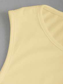 Sweetra 女士纯色圆领褶皱休闲百搭背心 - 黃色 - 查看 7